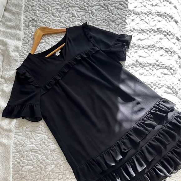 J. Crew Black Ruffle Mini Dress - Picture 2 of 3